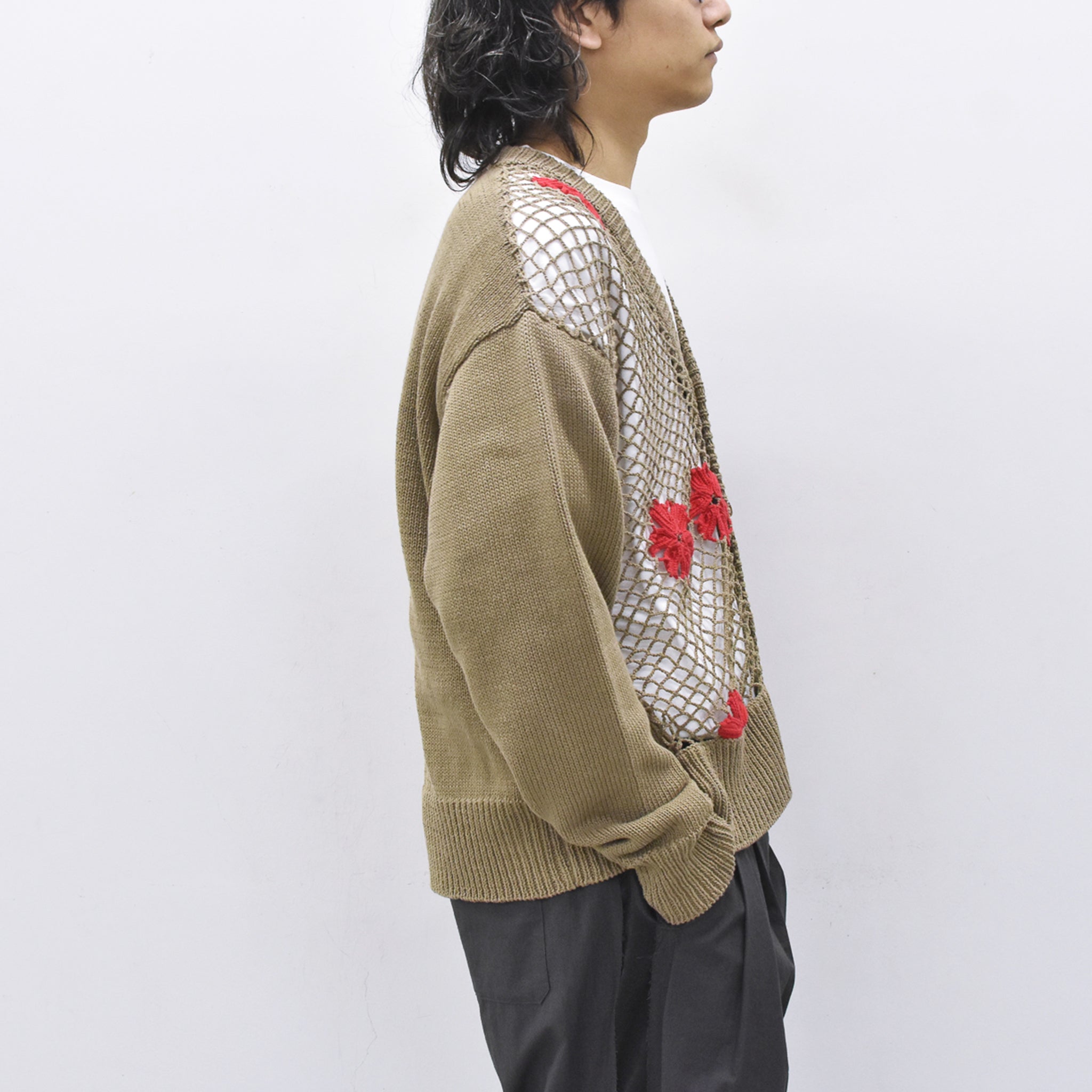elephant TRIBAL fabrics / Flower Crochet Cardigan - BEIGE