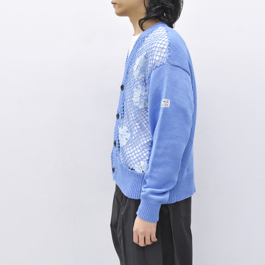 elephant TRIBAL fabrics / Flower Crochet Cardigan - SAX