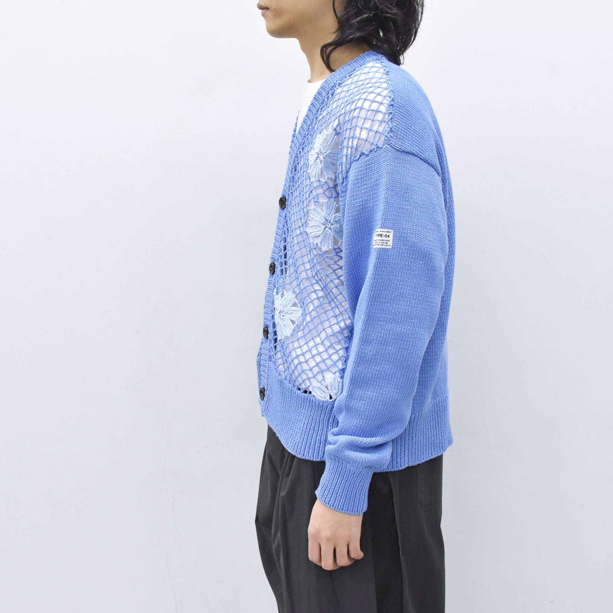 elephant TRIBAL fabrics / Flower Crochet Cardigan - SAX