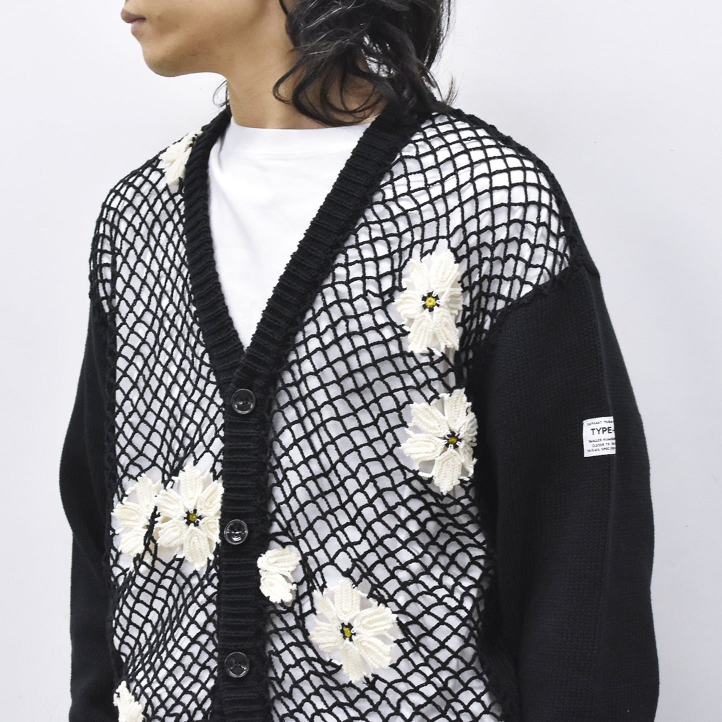 elephant TRIBAL fabrics / Flower Crochet Cardigan - BLACK