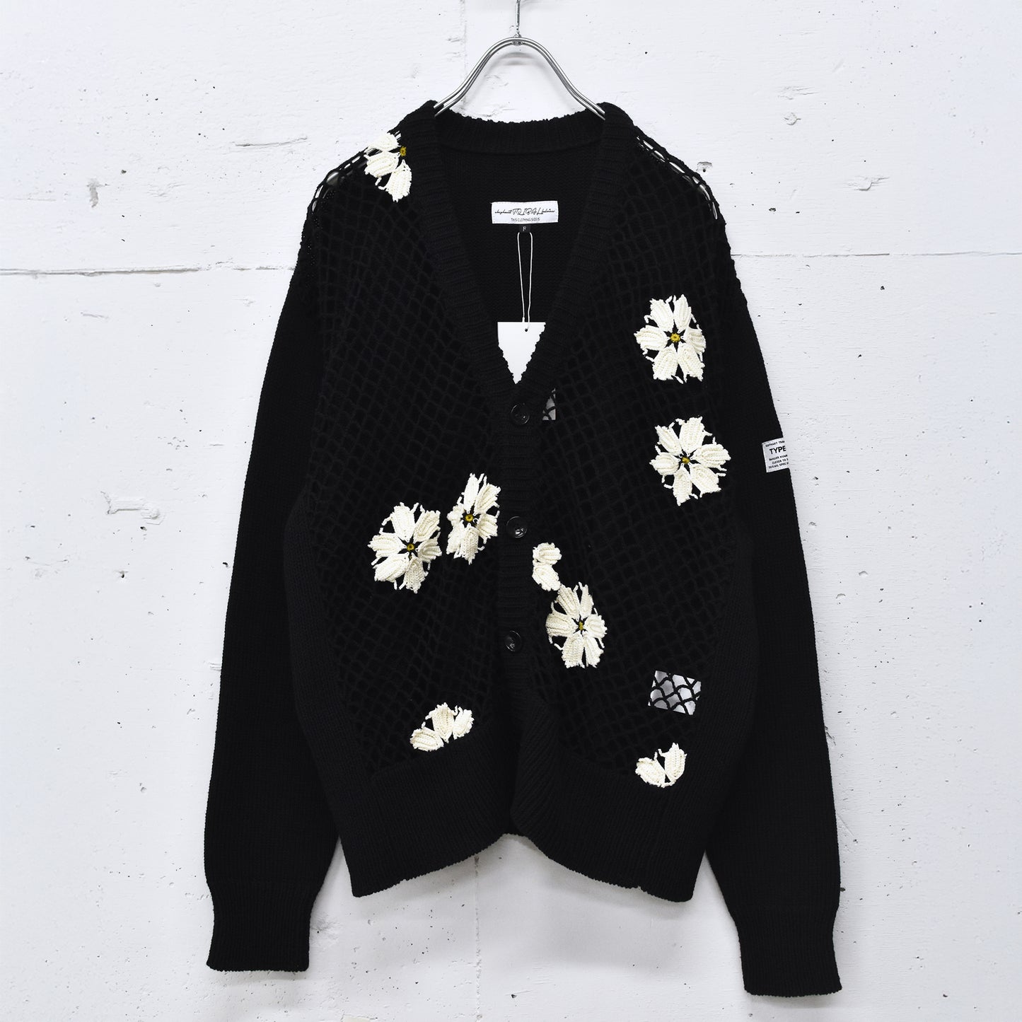 elephant TRIBAL fabrics / Flower Crochet Cardigan - BLACK