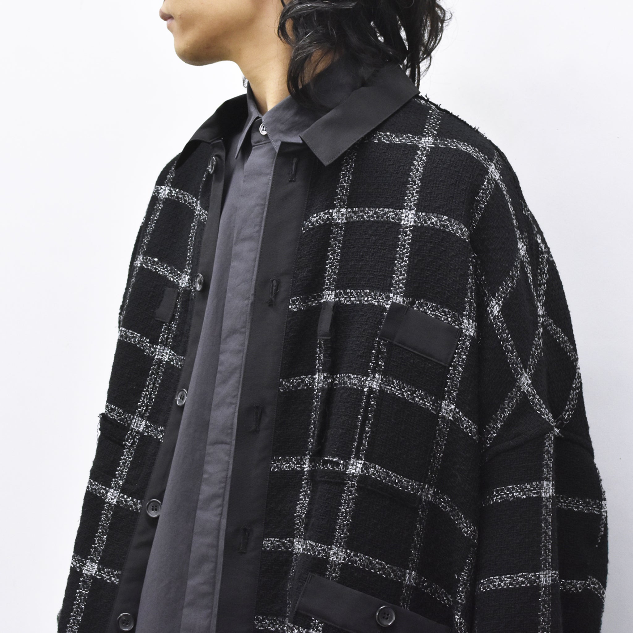 THE JEAN PIERRE / 11XL Tear Off Sheer Tweed Jacket - BLACK