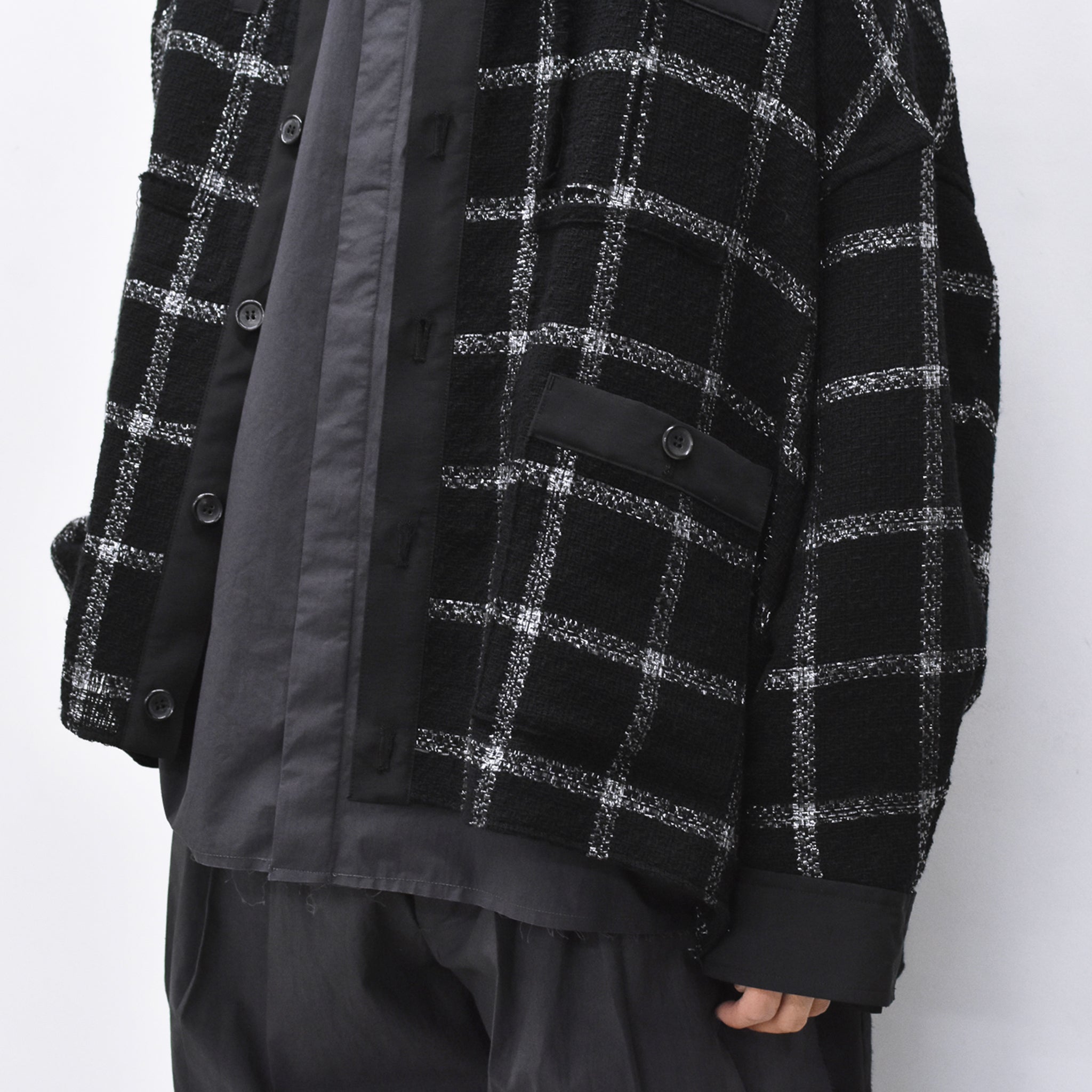 THE JEAN PIERRE / 11XL Tear Off Sheer Tweed Jacket - BLACK
