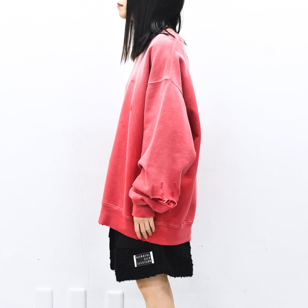 THE JEAN PIERRE / Pigment Grunge Destroy Sweat Shirt - FADE RED