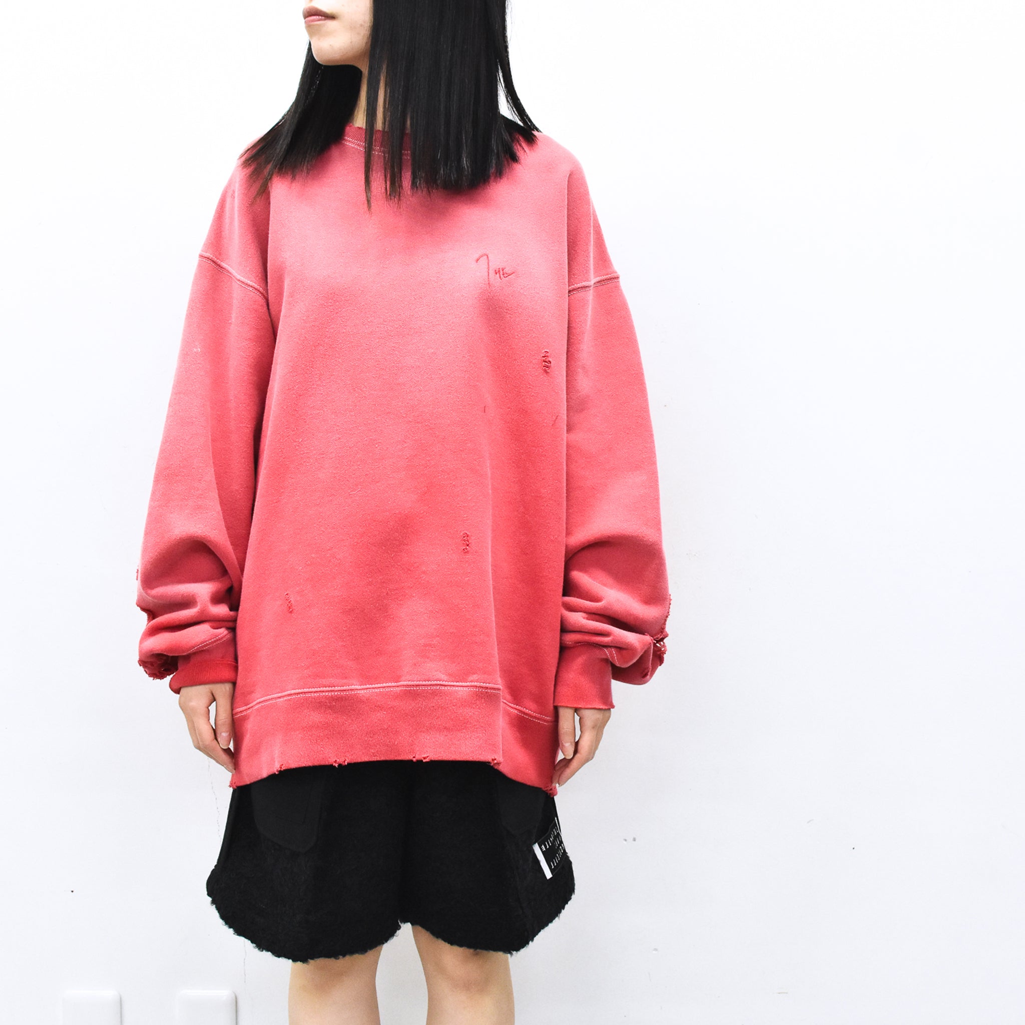 THE JEAN PIERRE / Pigment Grunge Destroy Sweat Shirt - FADE RED