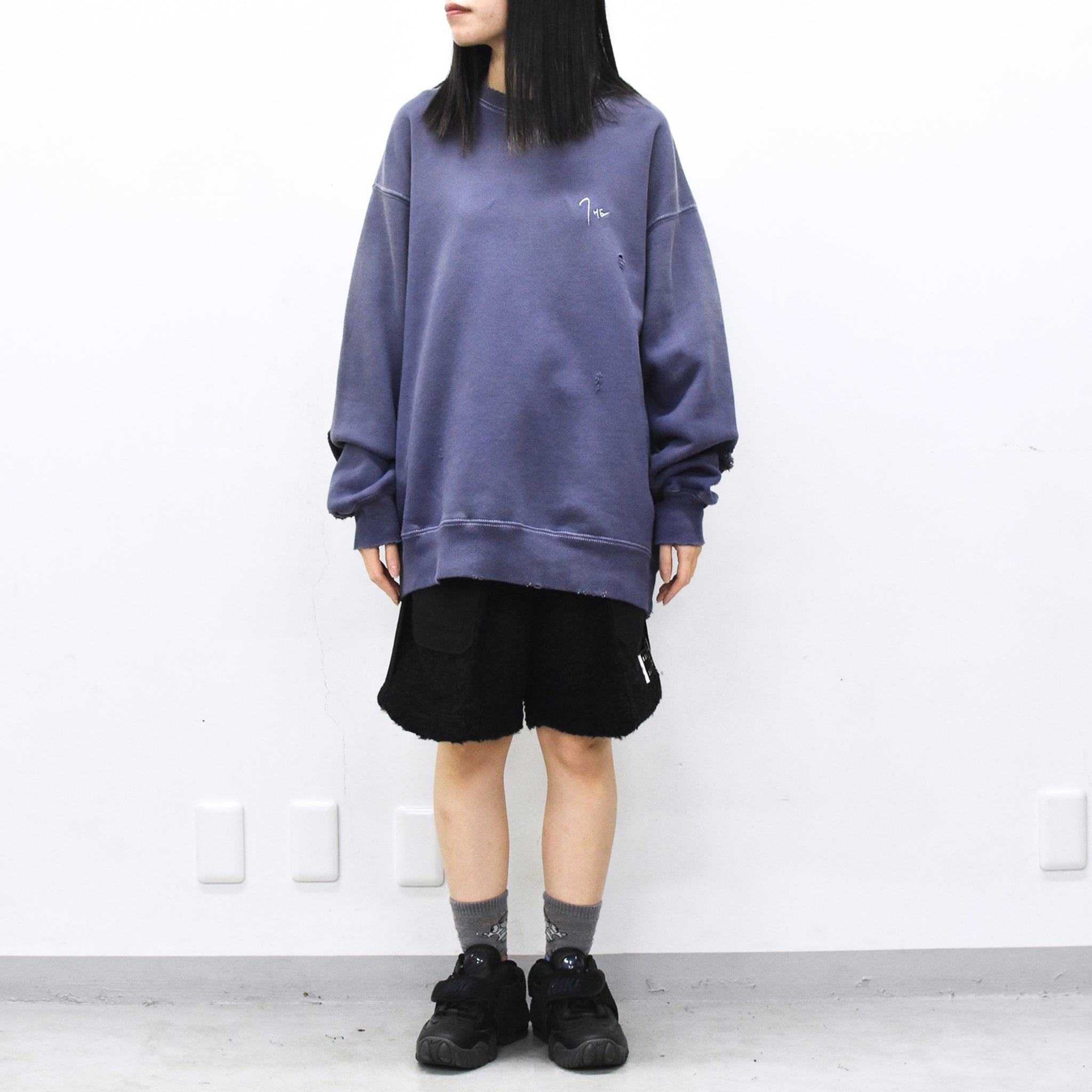 THE JEAN PIERRE / Pigment Grunge Destroy Sweat Shirt - FADE NAVY