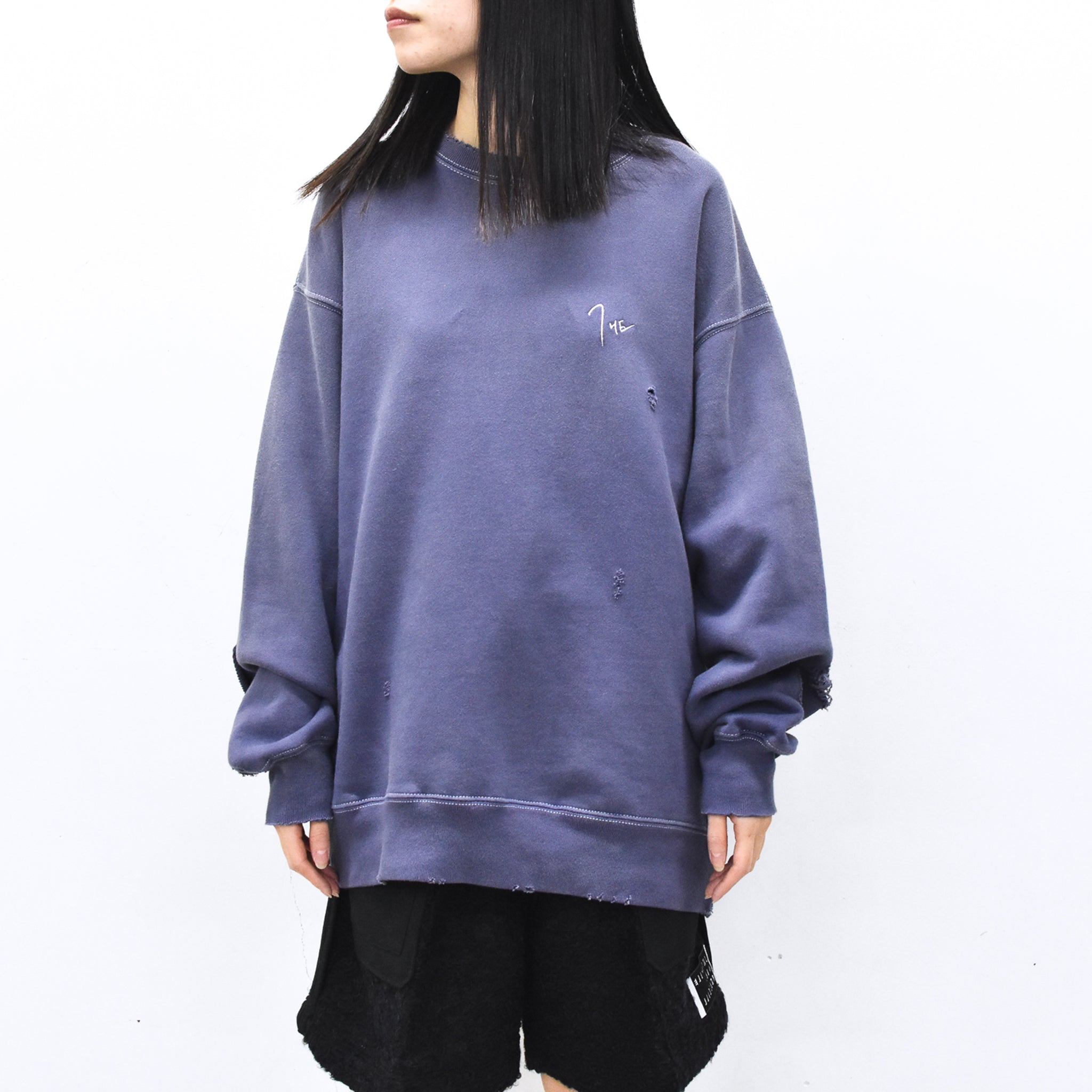 THE JEAN PIERRE / Pigment Grunge Destroy Sweat Shirt - FADE NAVY