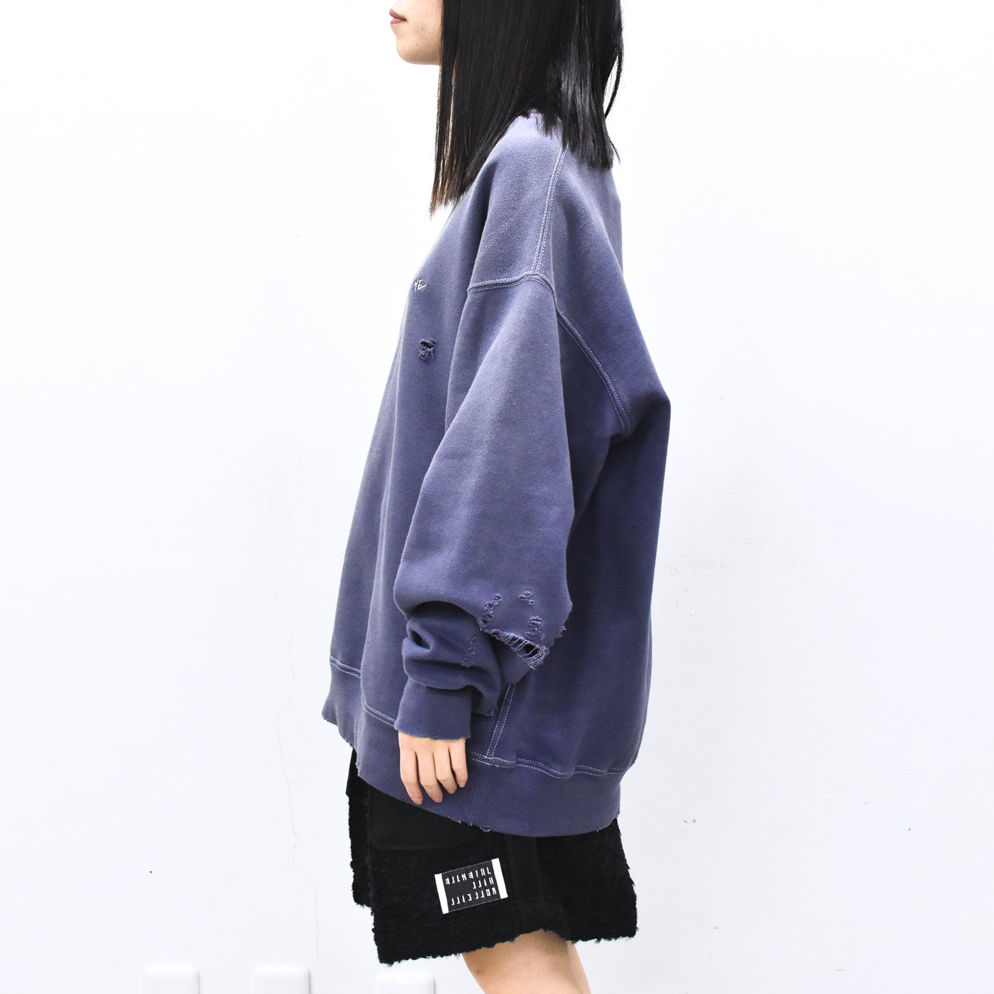 THE JEAN PIERRE / Pigment Grunge Destroy Sweat Shirt - FADE NAVY