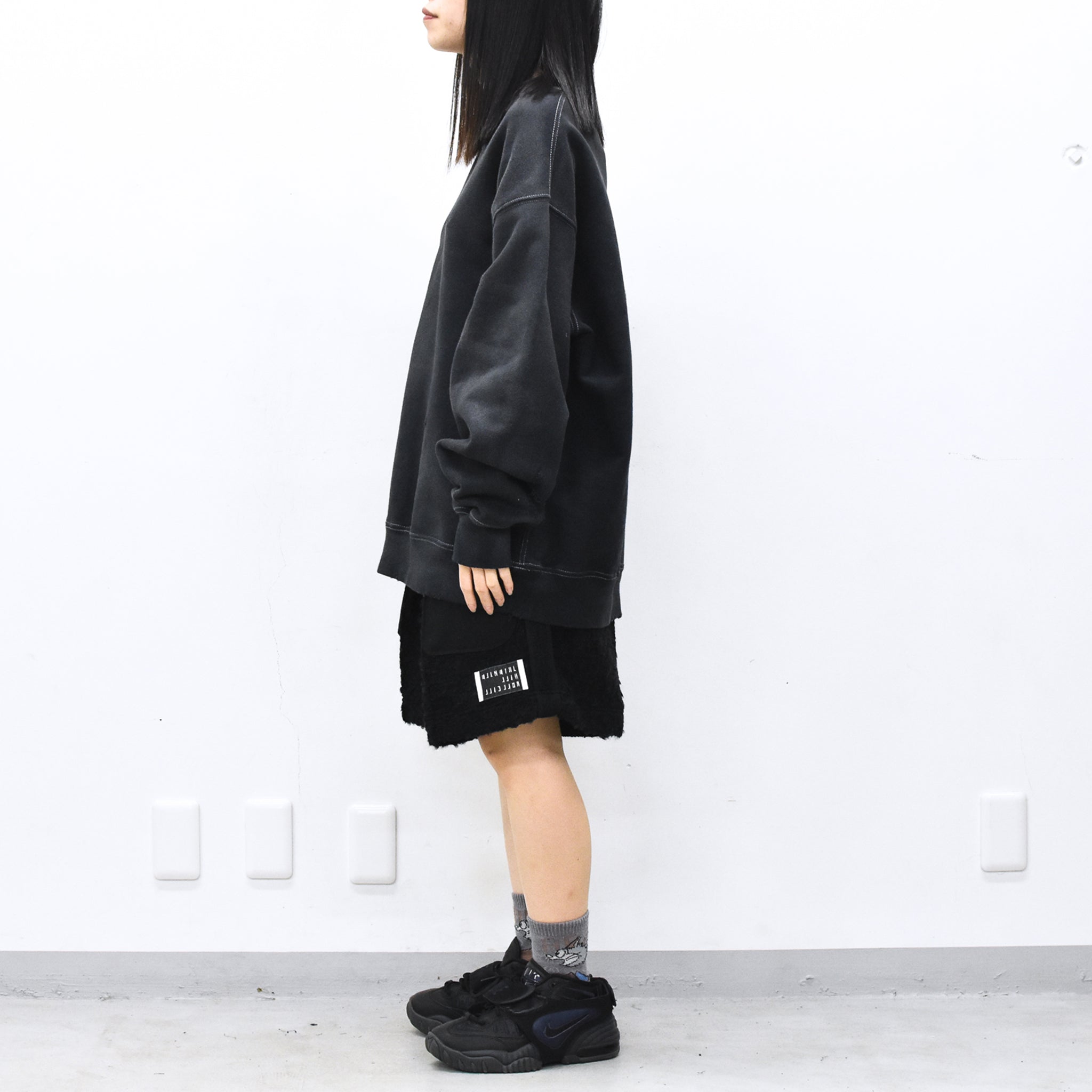 THE JEAN PIERRE / Pigment Grunge Destroy Sweat Shirt - FADE BLK