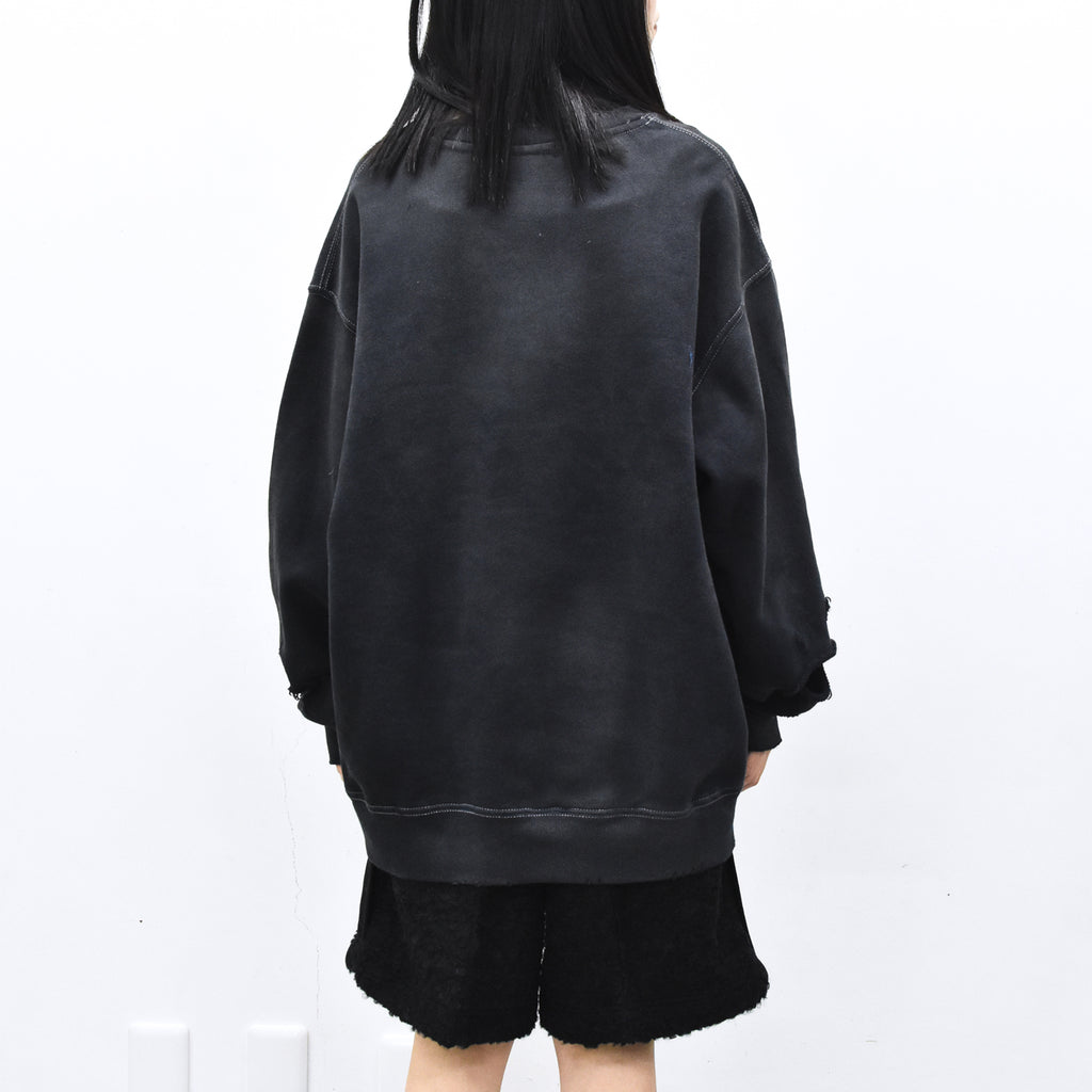 THE JEAN PIERRE / Pigment Grunge Destroy Sweat Shirt - FADE BLK
