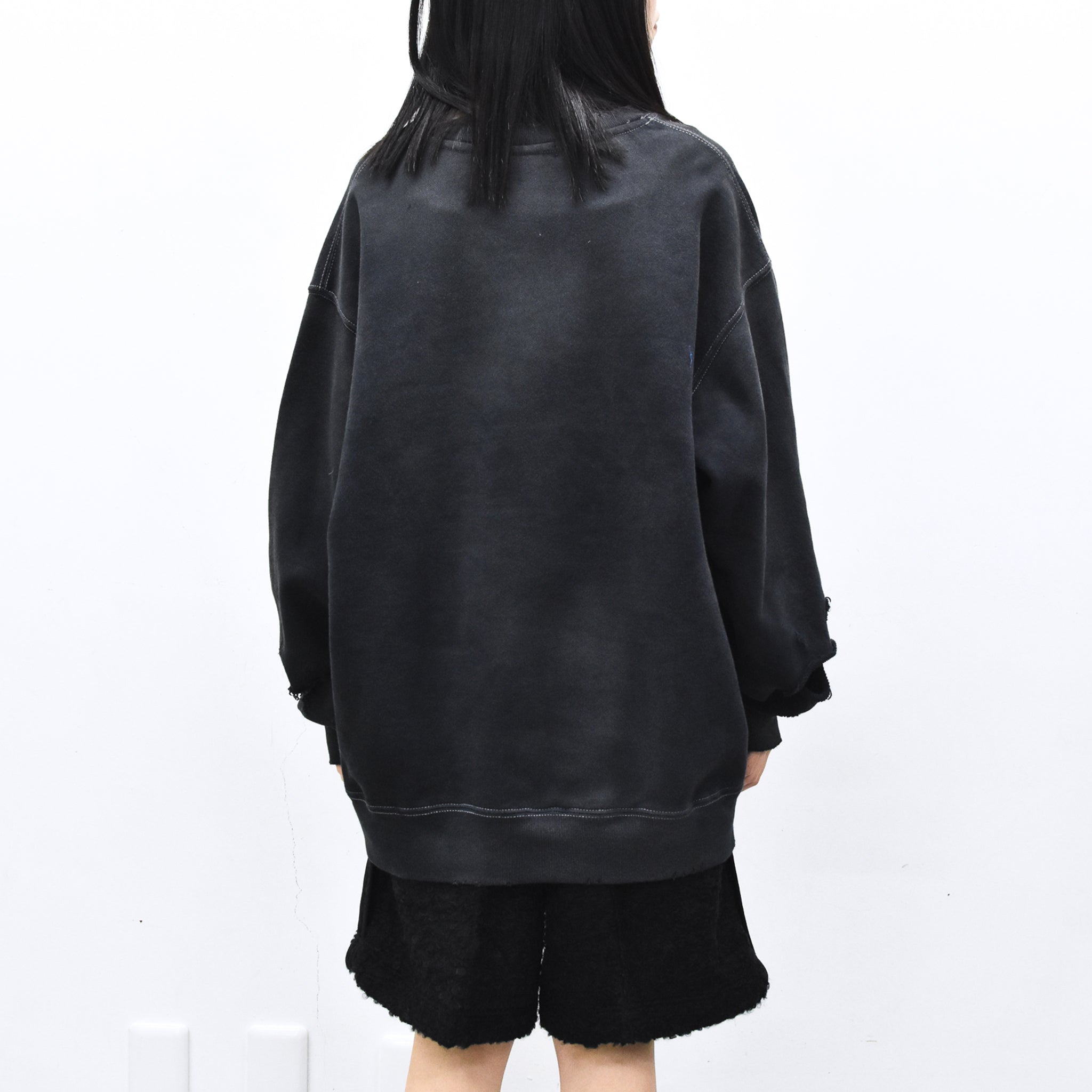 THE JEAN PIERRE / Pigment Grunge Destroy Sweat Shirt - FADE BLK