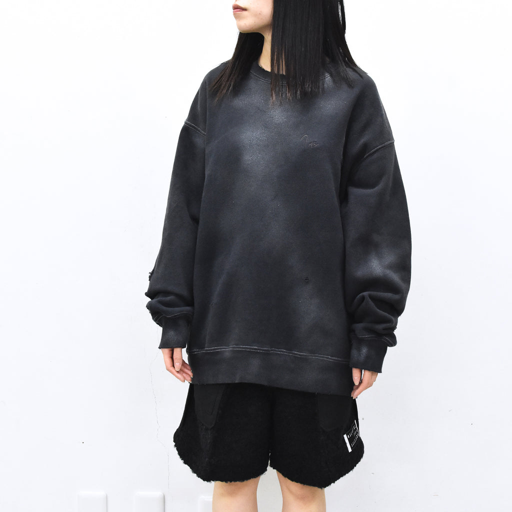THE JEAN PIERRE / Pigment Grunge Destroy Sweat Shirt - FADE BLK