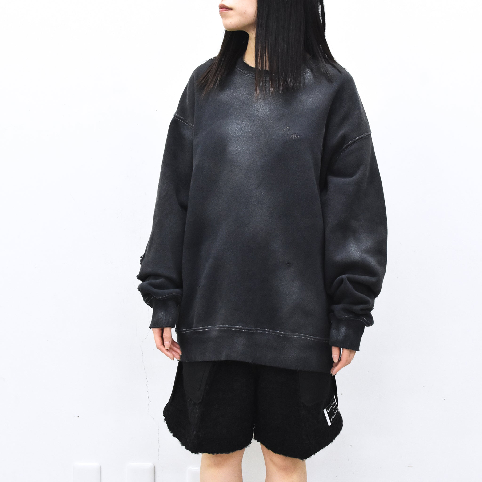 THE JEAN PIERRE / Pigment Grunge Destroy Sweat Shirt - FADE BLK