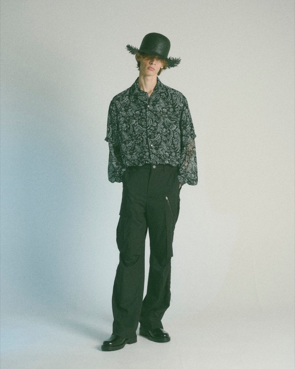 THE JEAN PIERRE / Sheer Paisely Shirt - BLACK