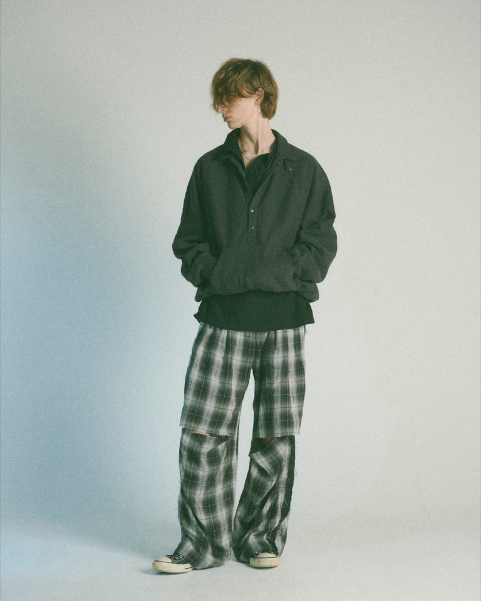 THE JEAN PIERRE / 3Tuck Easy Plaid Trouser - BLACK