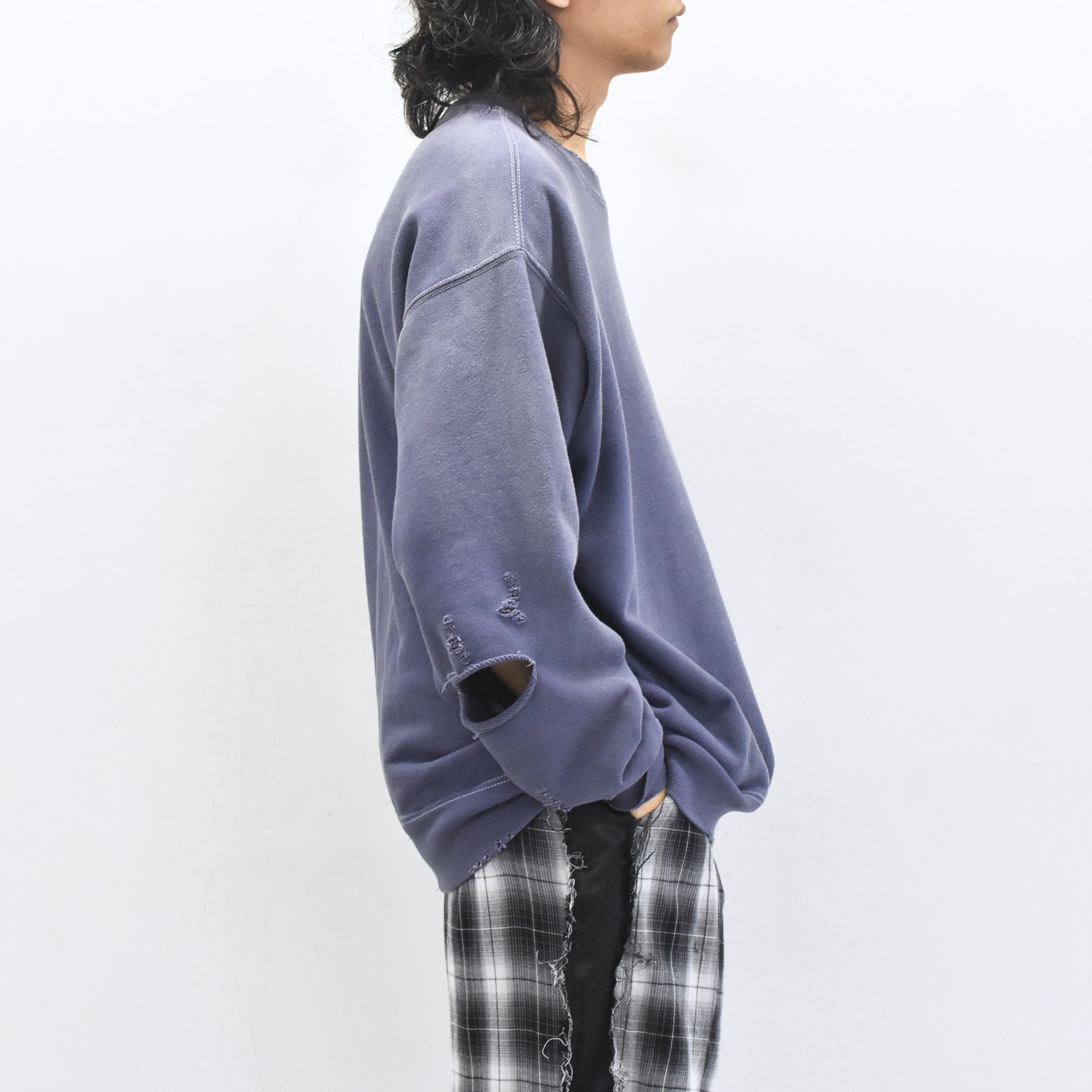 THE JEAN PIERRE / Pigment Grunge Destroy Sweat Shirt - FADE NAVY