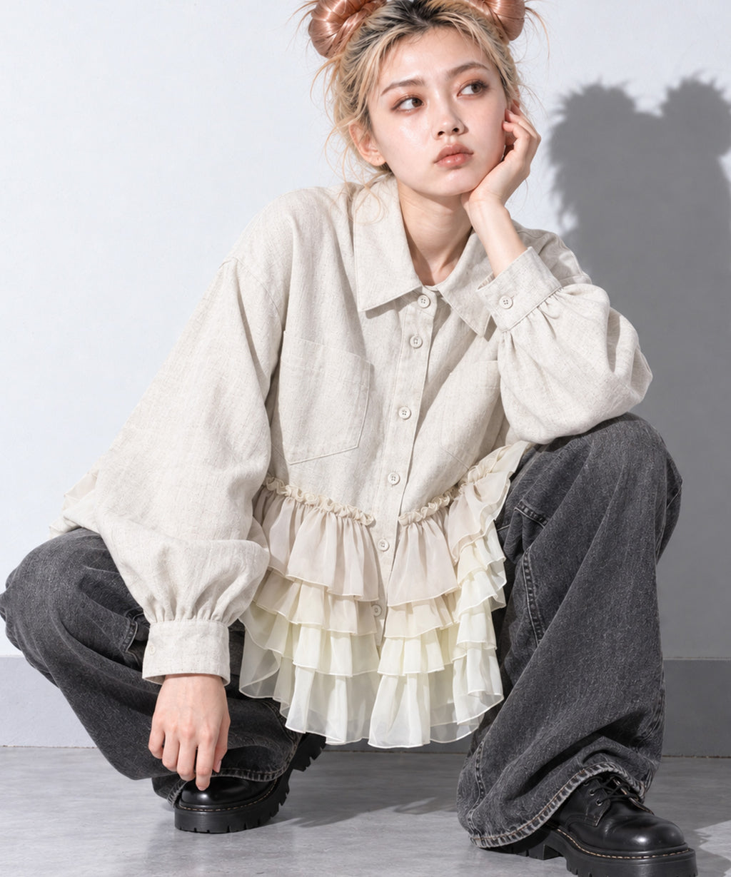 先行予約 BEDSIDEDRAMA / FRILL SHIRT JACKET