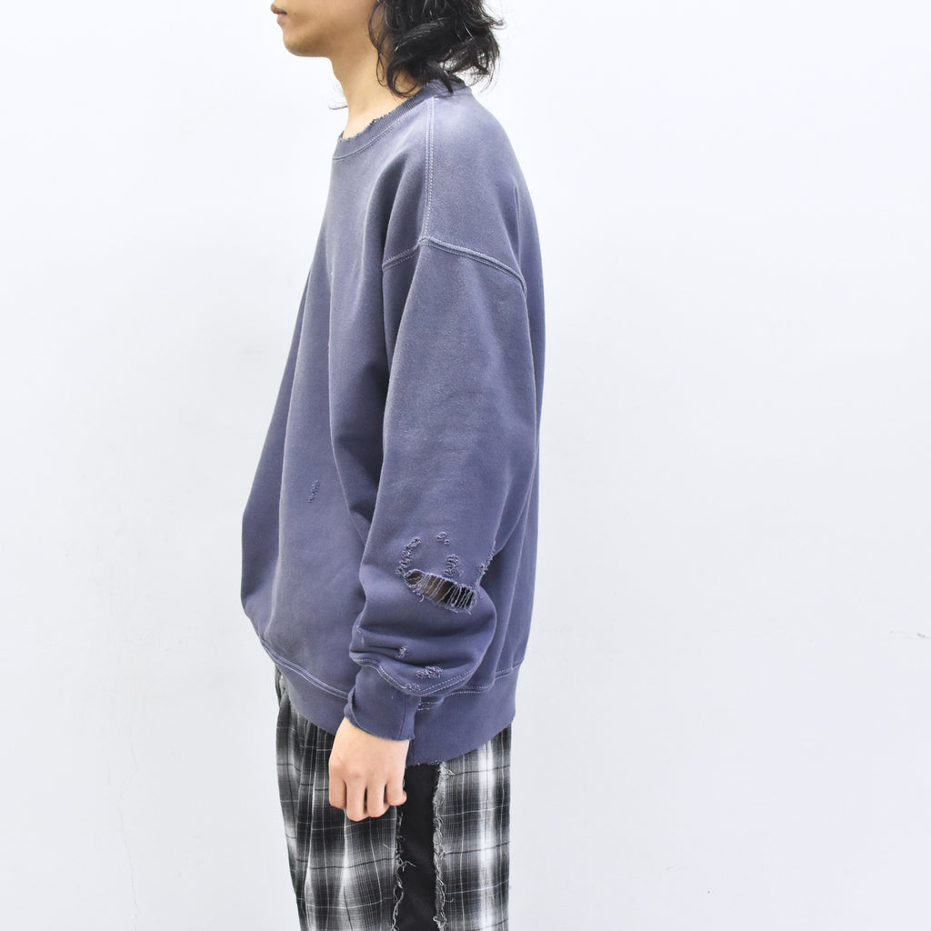 THE JEAN PIERRE / Pigment Grunge Destroy Sweat Shirt - FADE NAVY