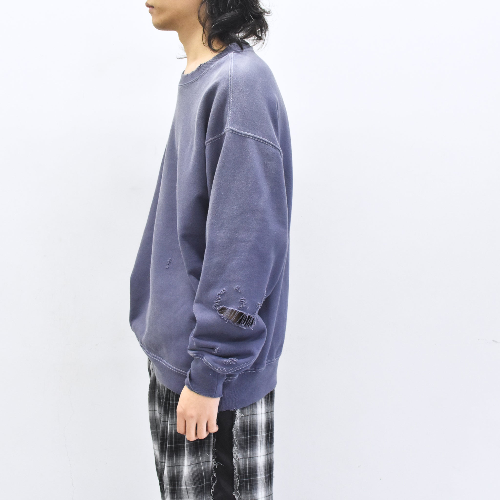 THE JEAN PIERRE / Pigment Grunge Destroy Sweat Shirt - FADE NAVY