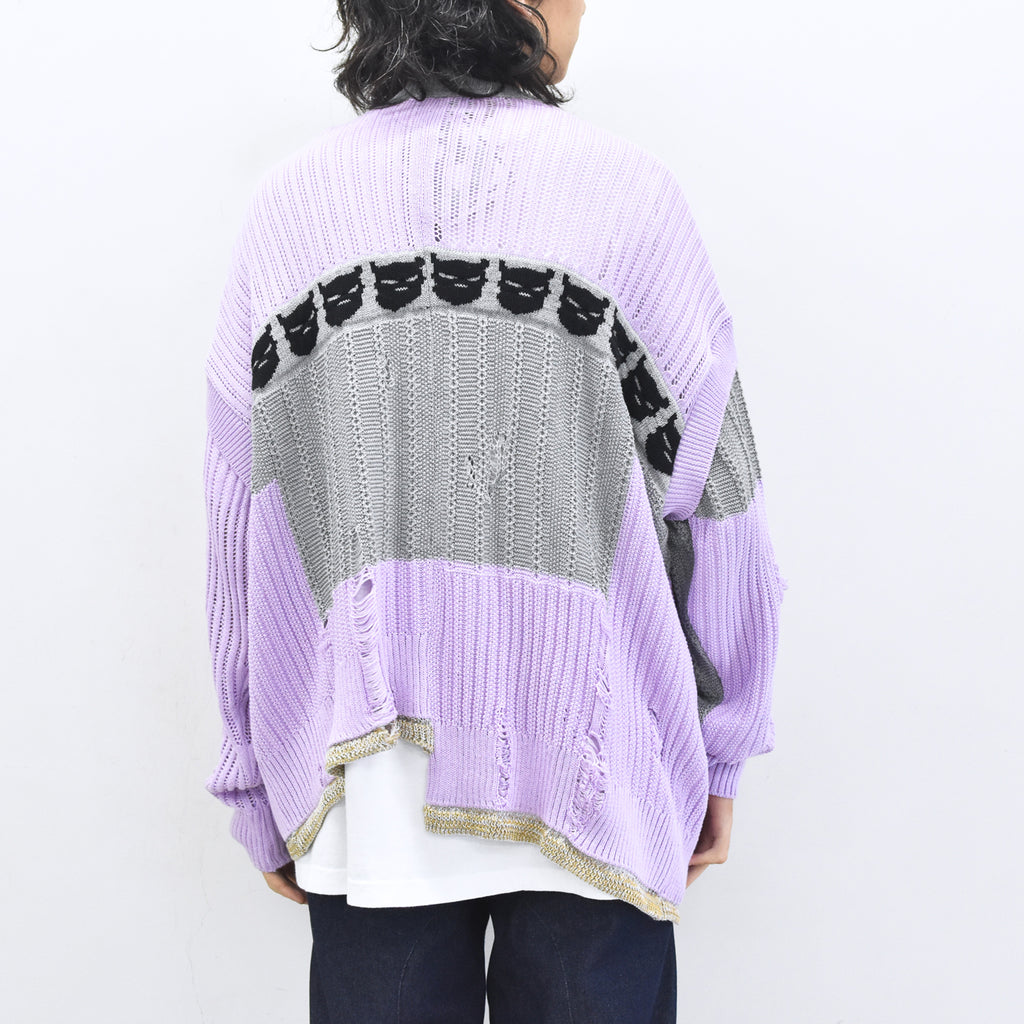 BODYSONG. / REVERSIBLE DISTRESSED SUMMER KNIT CARDIGAN - PURPLE