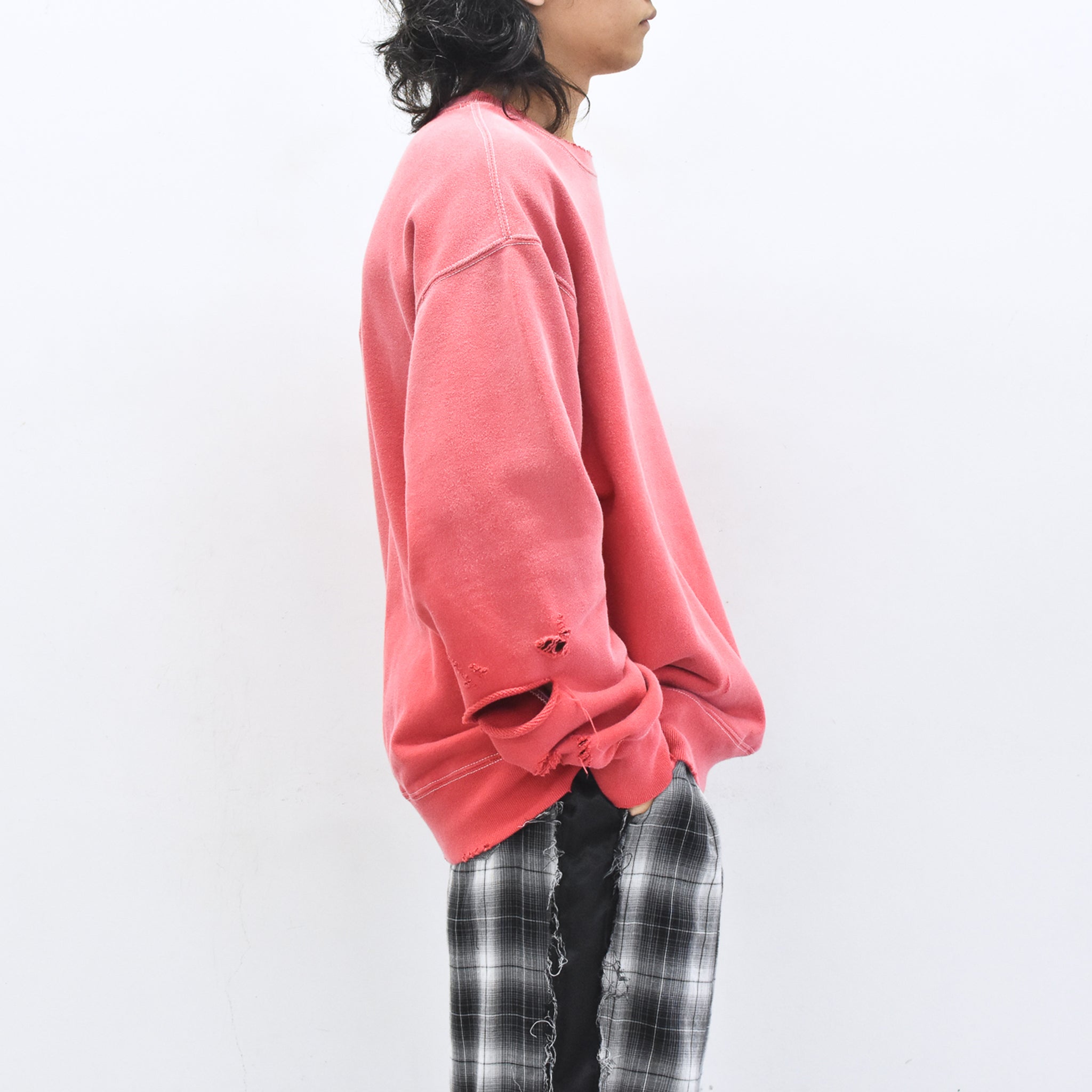 THE JEAN PIERRE / Pigment Grunge Destroy Sweat Shirt - FADE RED