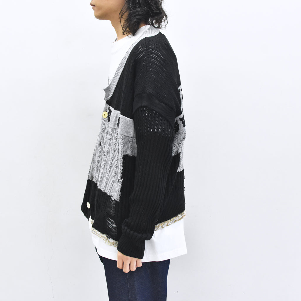 BODYSONG. / REVERSIBLE DISTRESSED SUMMER KNIT CARDIGAN - BLACK