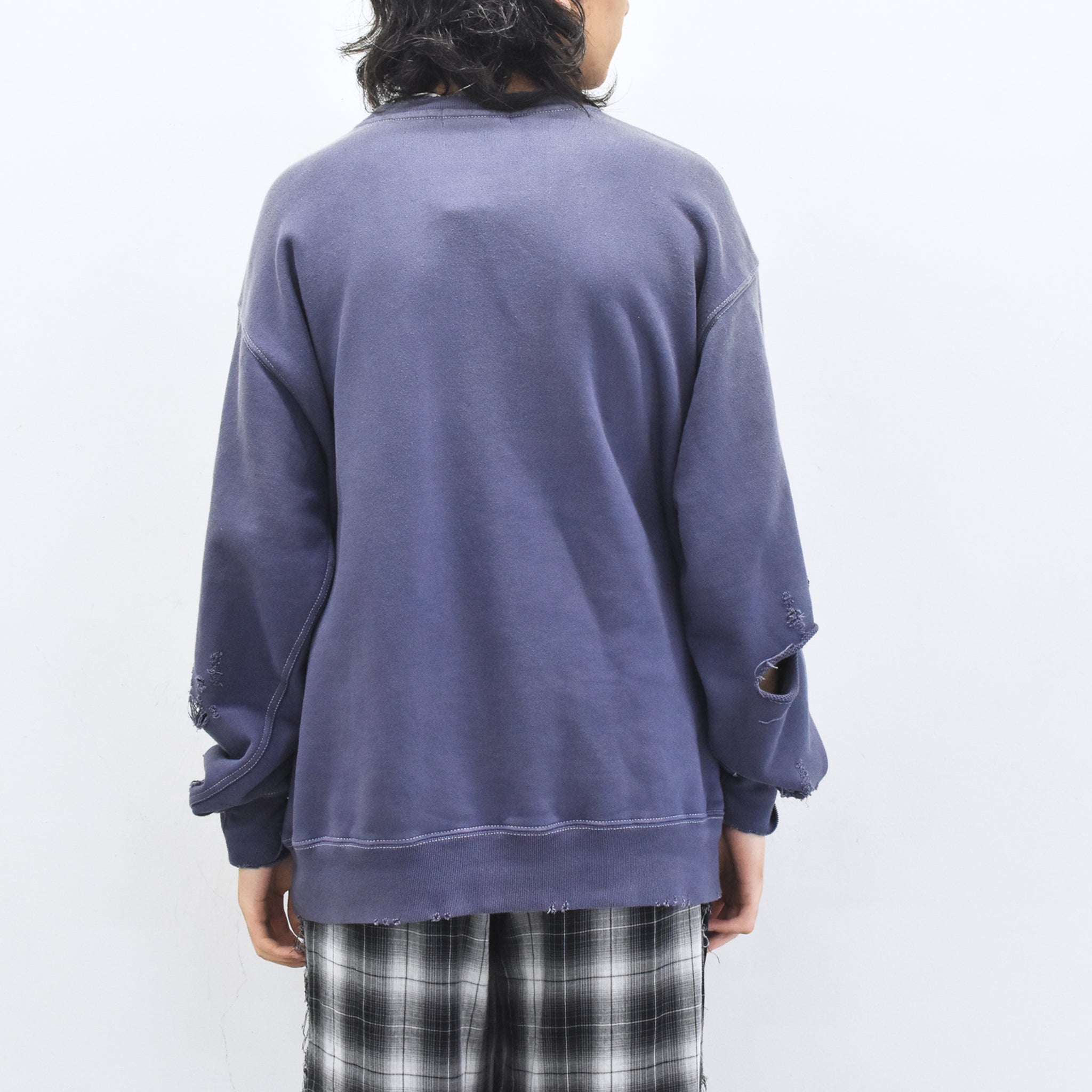 THE JEAN PIERRE / Pigment Grunge Destroy Sweat Shirt - FADE NAVY
