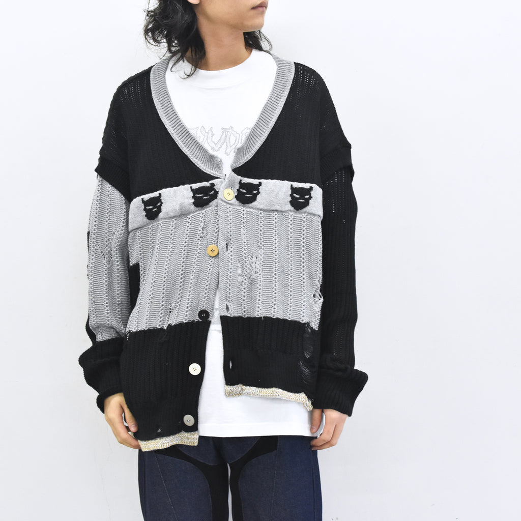 BODYSONG. / REVERSIBLE DISTRESSED SUMMER KNIT CARDIGAN - BLACK