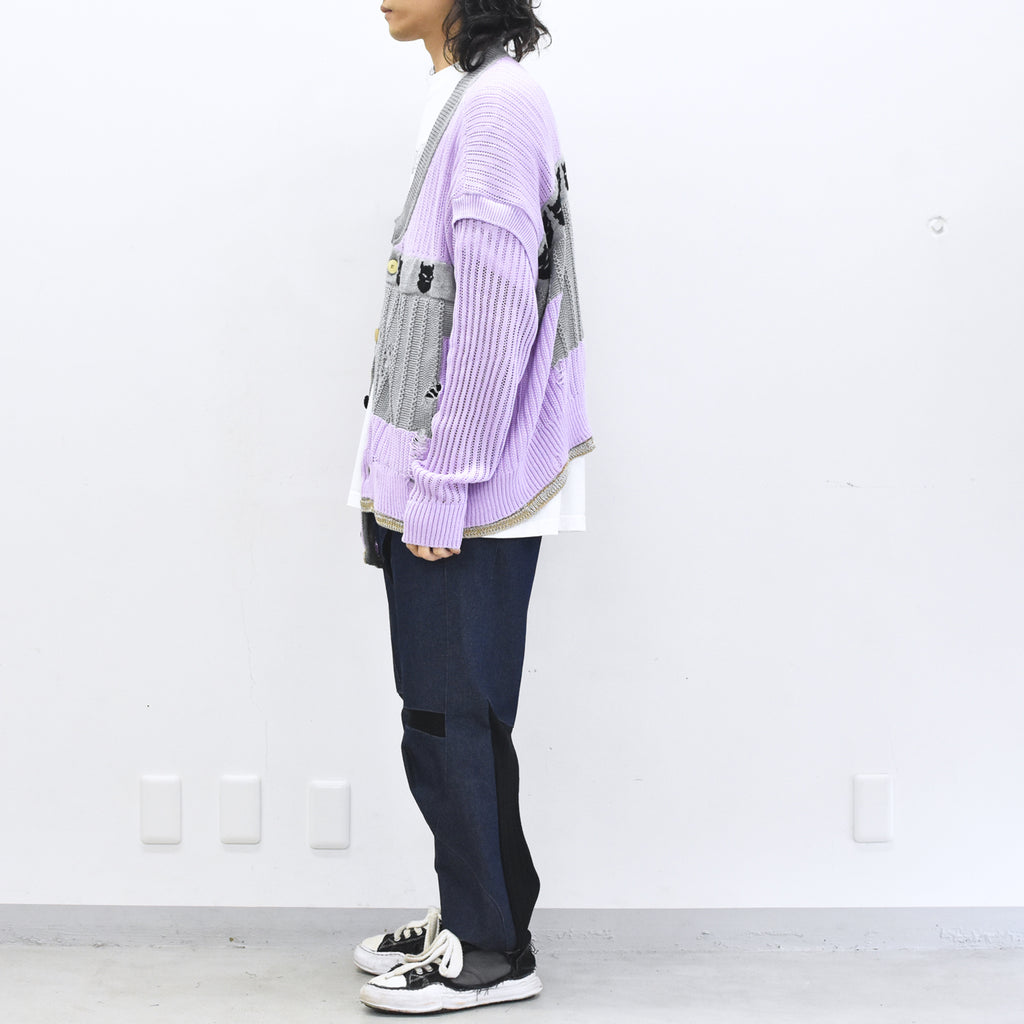 BODYSONG. / REVERSIBLE DISTRESSED SUMMER KNIT CARDIGAN - PURPLE