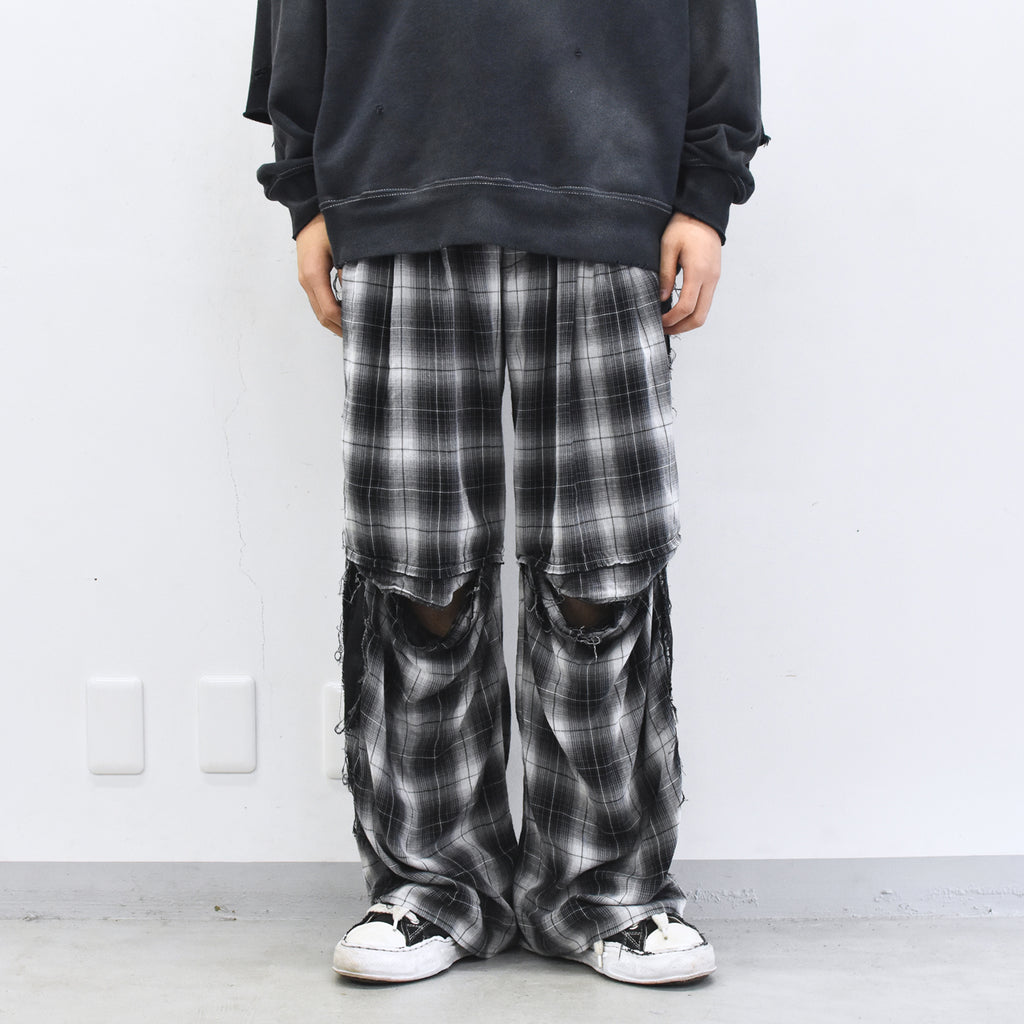 THE JEAN PIERRE / 3Tuck Easy Plaid Trouser - BLACK