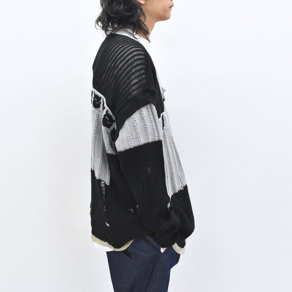 BODYSONG. / REVERSIBLE DISTRESSED SUMMER KNIT CARDIGAN - BLACK