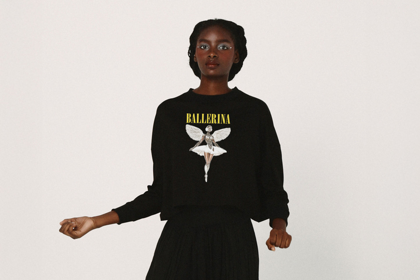BEDSIDEDRAMA / NEO BALLERINA  Wide L/S Tee - BLACK