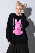 BEDSIDEDRAMA / Pink Rabbit Wide Knit Sweater - BLACK
