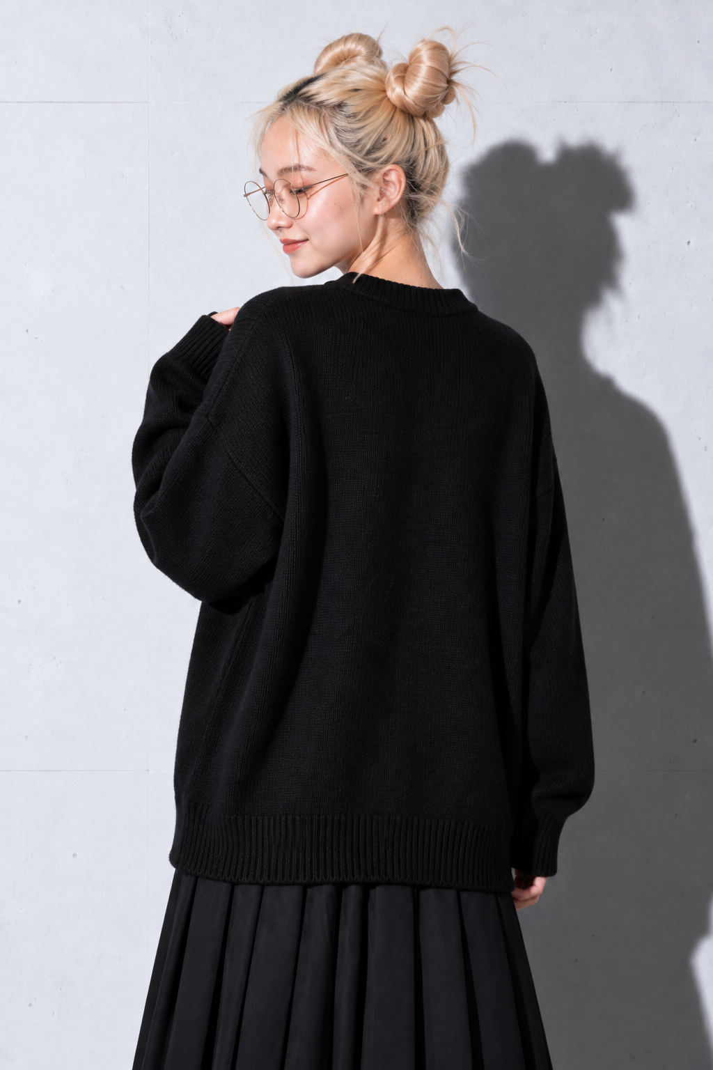 BEDSIDEDRAMA / Pink Rabbit Wide Knit Sweater - BLACK