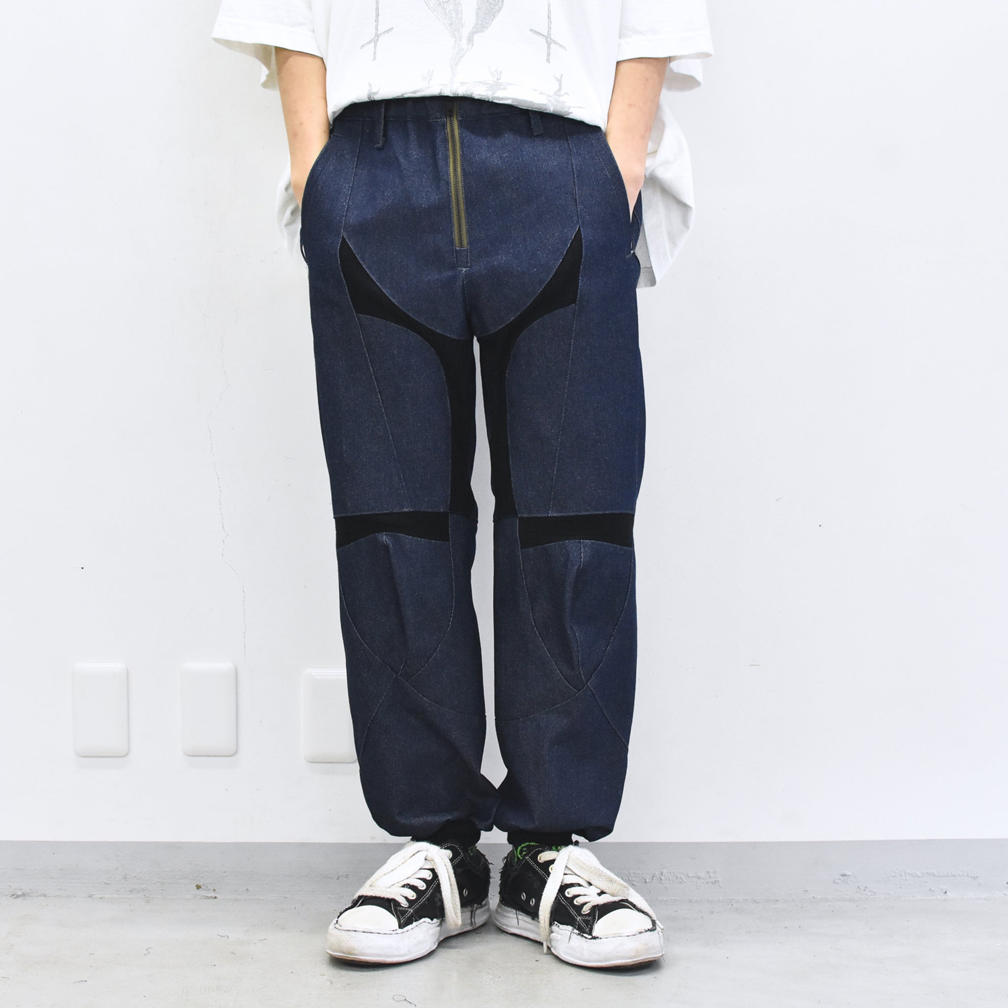 BODYSONG. / SPEEDING MOTORCYCLE DENIM TROUSERS - BLACK