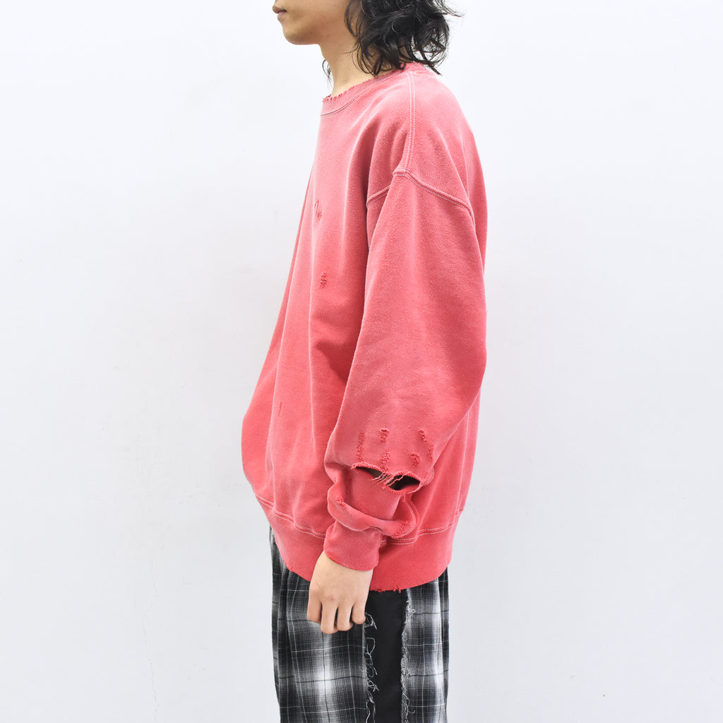 THE JEAN PIERRE / Pigment Grunge Destroy Sweat Shirt - FADE RED