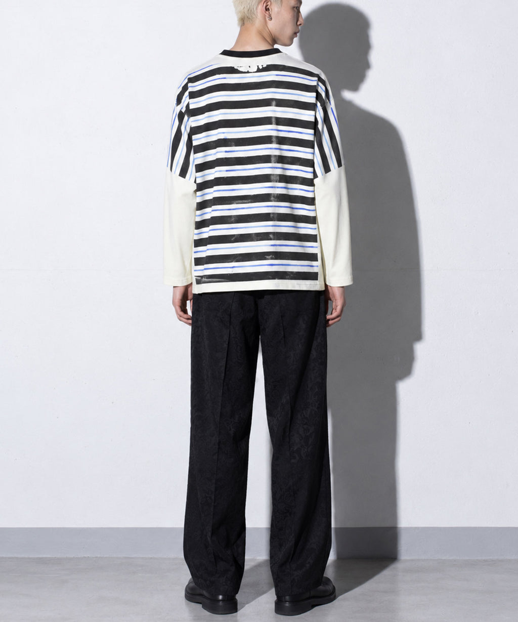 先行予約 NewRose / DIAGONAL STRIPE PRINT L/S Tee