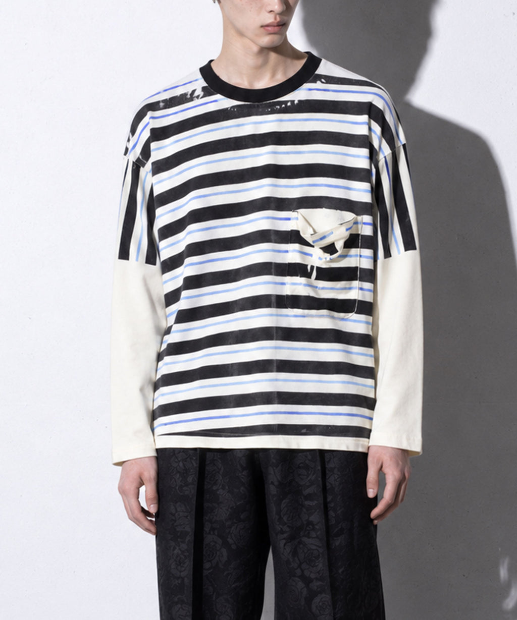 先行予約 NewRose / DIAGONAL STRIPE PRINT L/S Tee