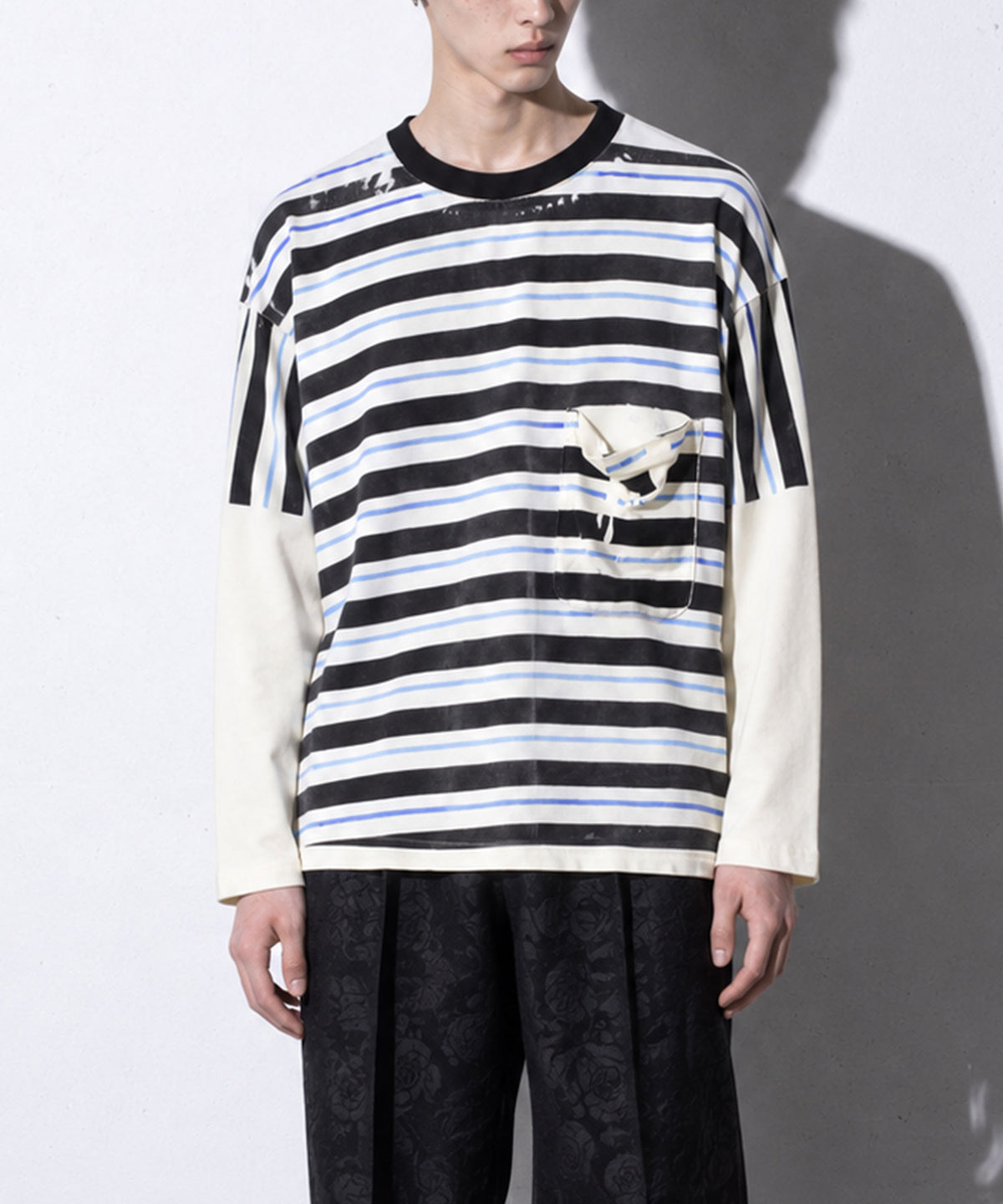 先行予約 NewRose / DIAGONAL STRIPE PRINT L/S Tee