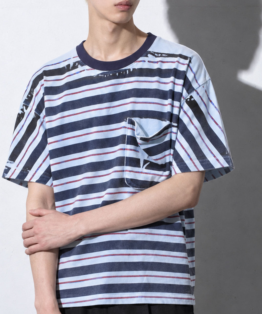 先行予約 NewRose / DIAGONAL STRIPE PRINT Tee