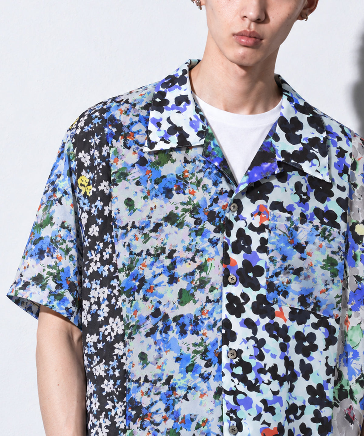 先行予約 NewRose / FLOWER BLOCK Print Open-collar SHIRT