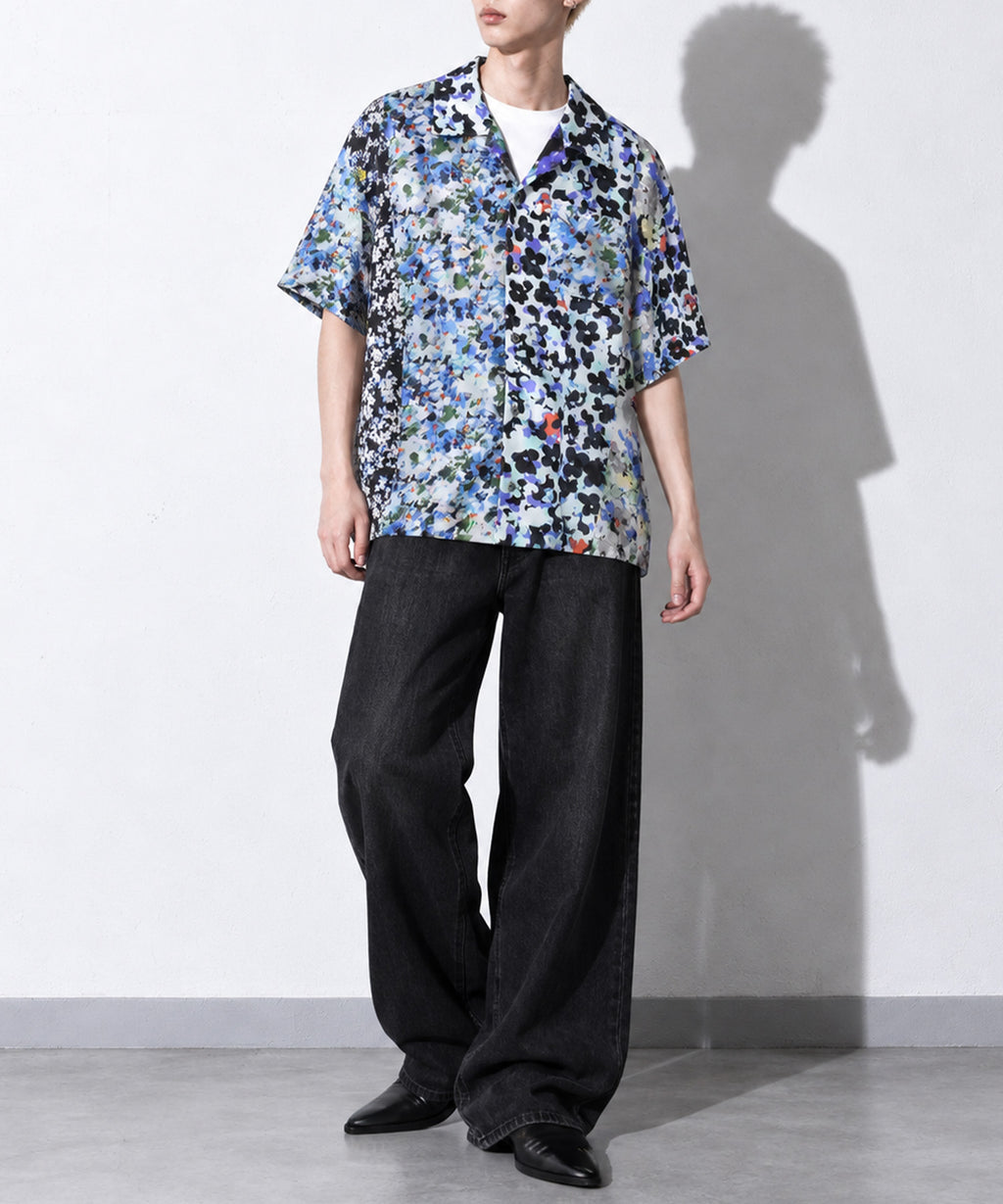 先行予約 NewRose / FLOWER BLOCK Print Open-collar SHIRT