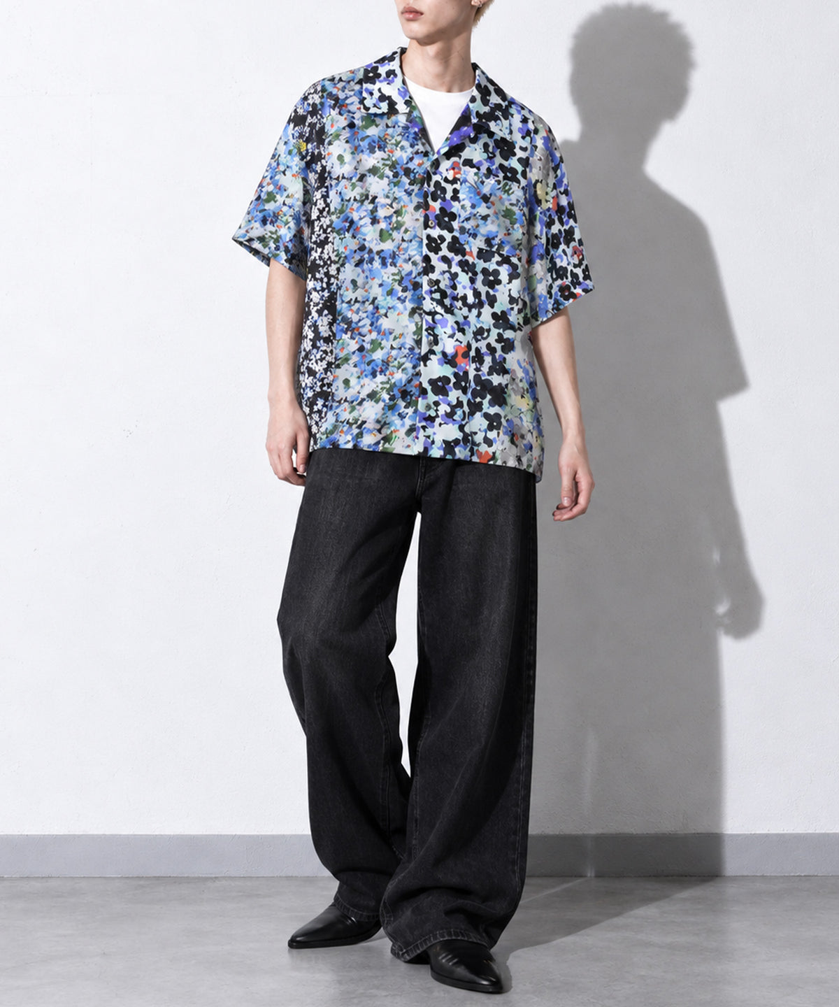 先行予約 NewRose / FLOWER BLOCK Print Open-collar SHIRT