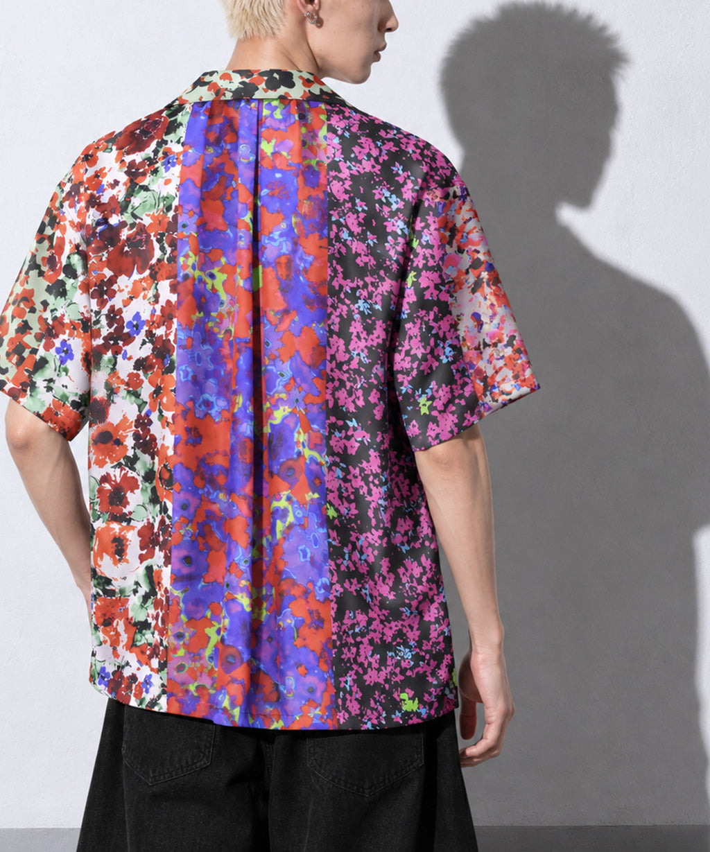 先行予約 NewRose / FLOWER BLOCK Print Open-collar SHIRT