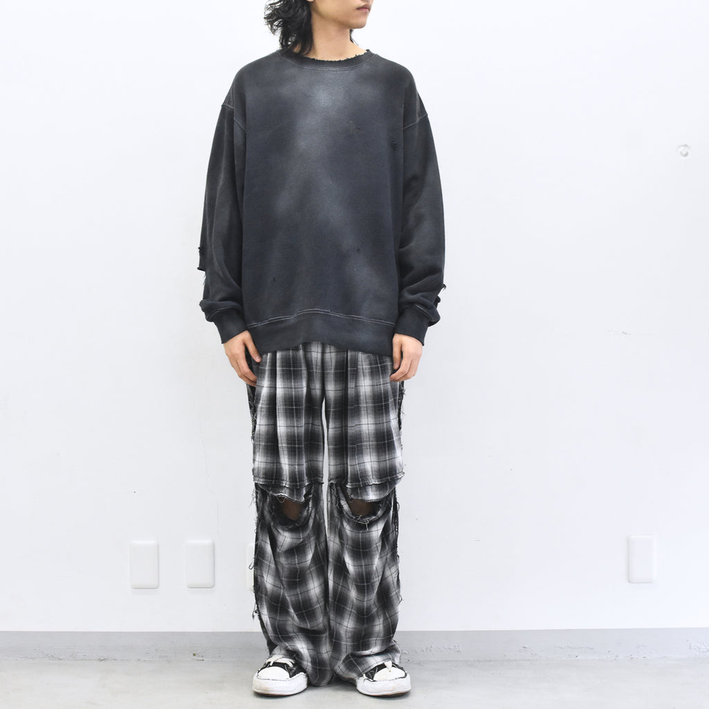 THE JEAN PIERRE / Pigment Grunge Destroy Sweat Shirt - FADE BLK