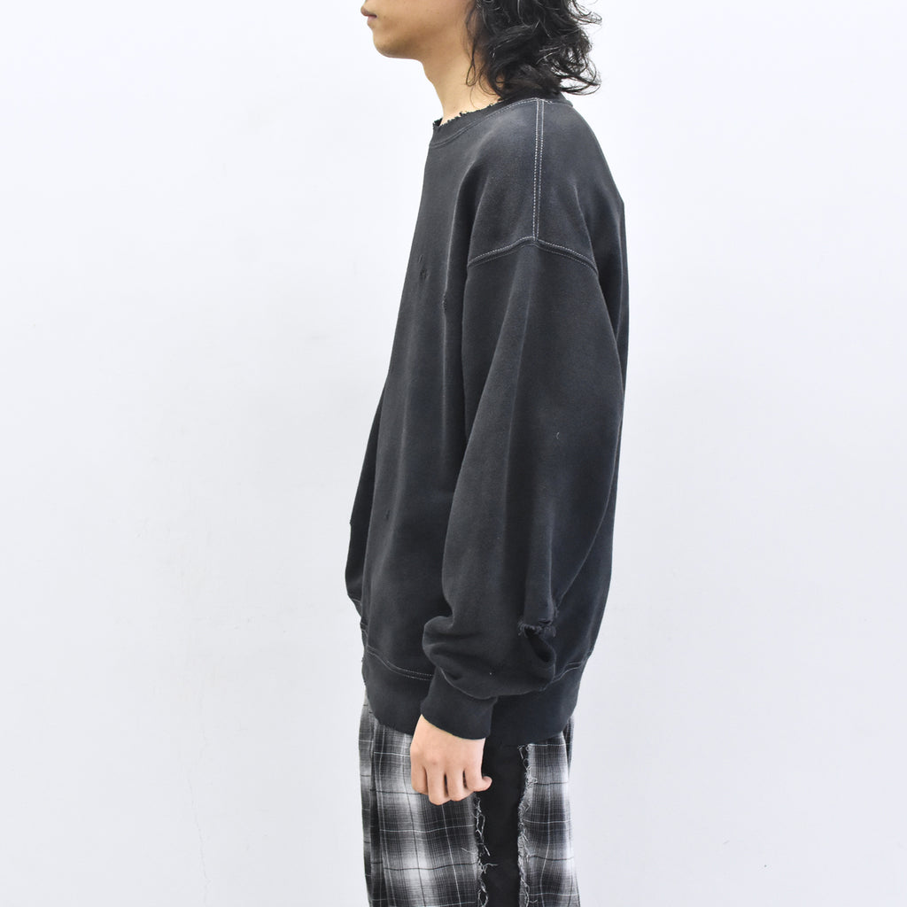 THE JEAN PIERRE / Pigment Grunge Destroy Sweat Shirt - FADE BLK