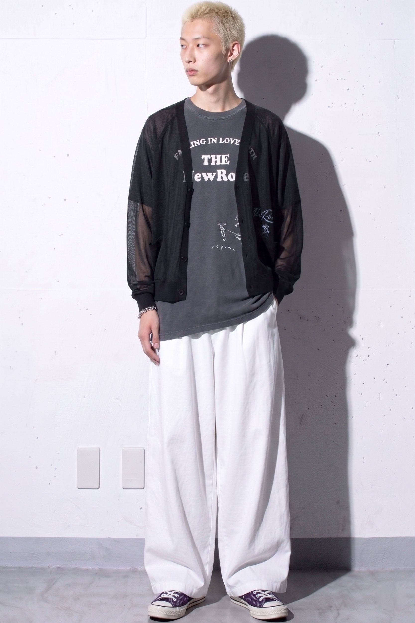 NewRose / Sheer Knit Cardigan Airbrush - BLACK