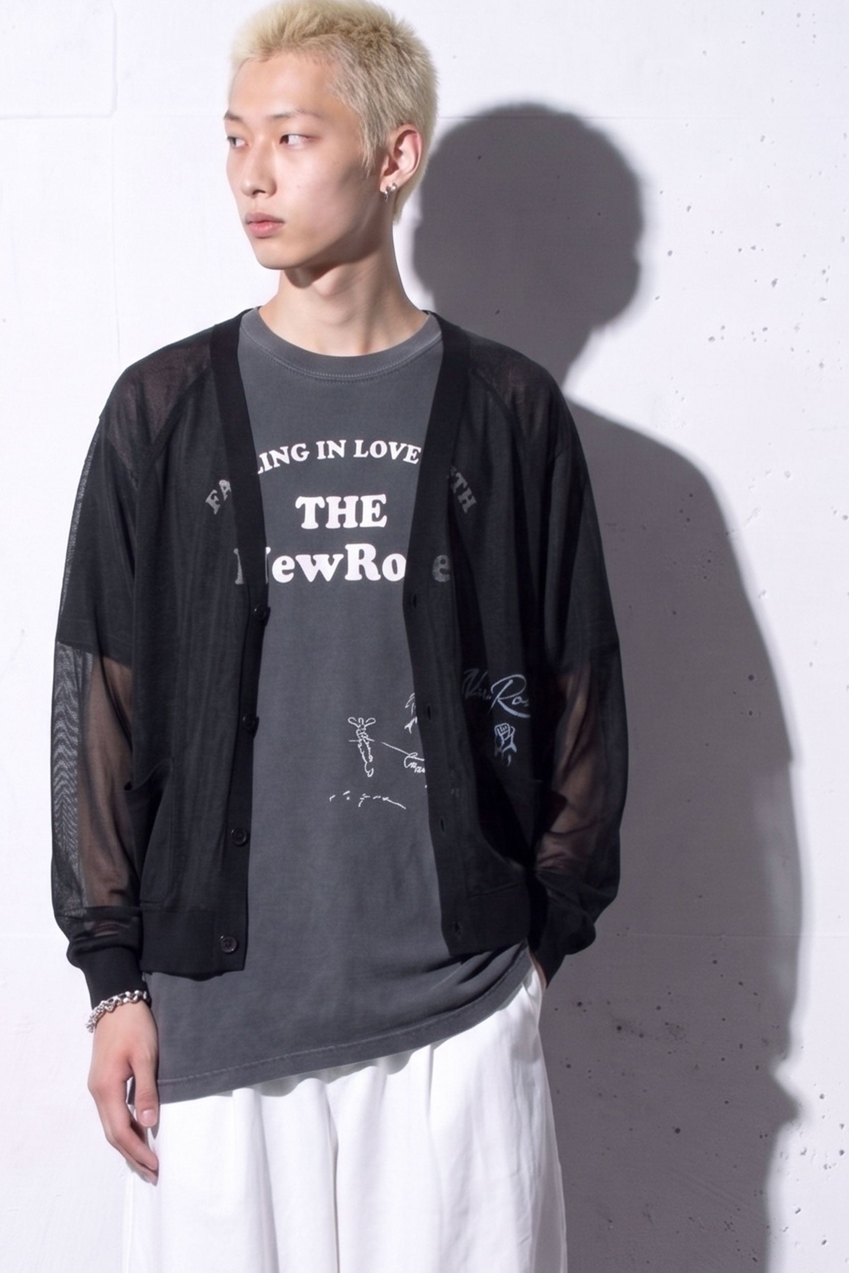 NewRose / Sheer Knit Cardigan Airbrush - BLACK