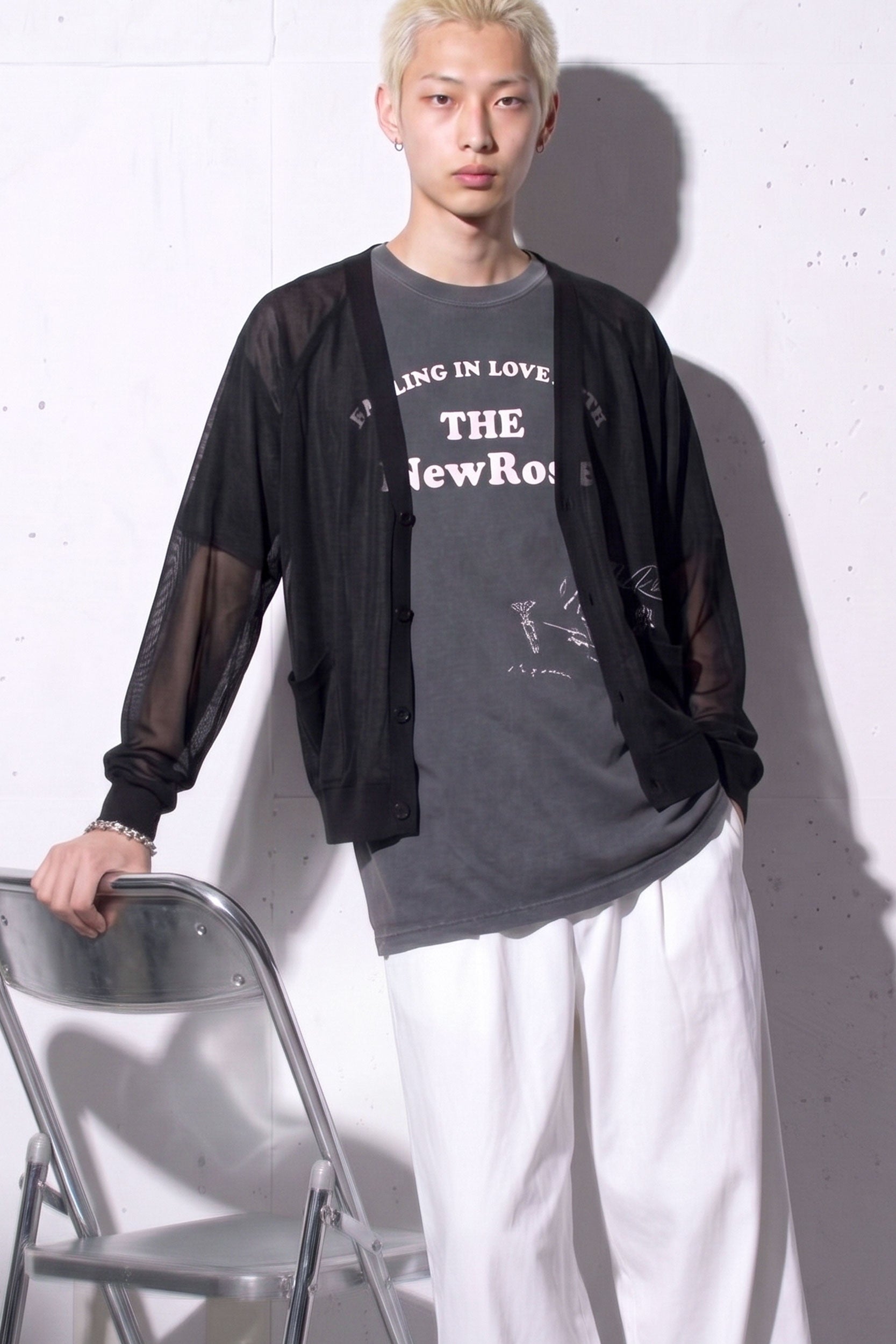 NewRose / Sheer Knit Cardigan Airbrush - BLACK