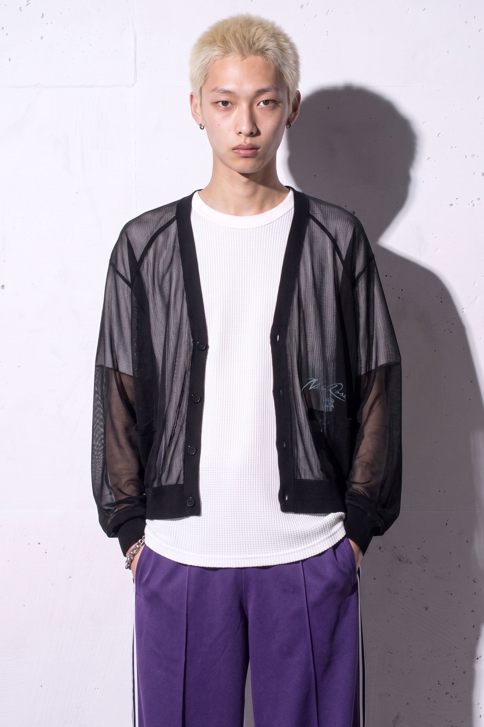 NewRose / Sheer Knit Cardigan Airbrush - BLACK